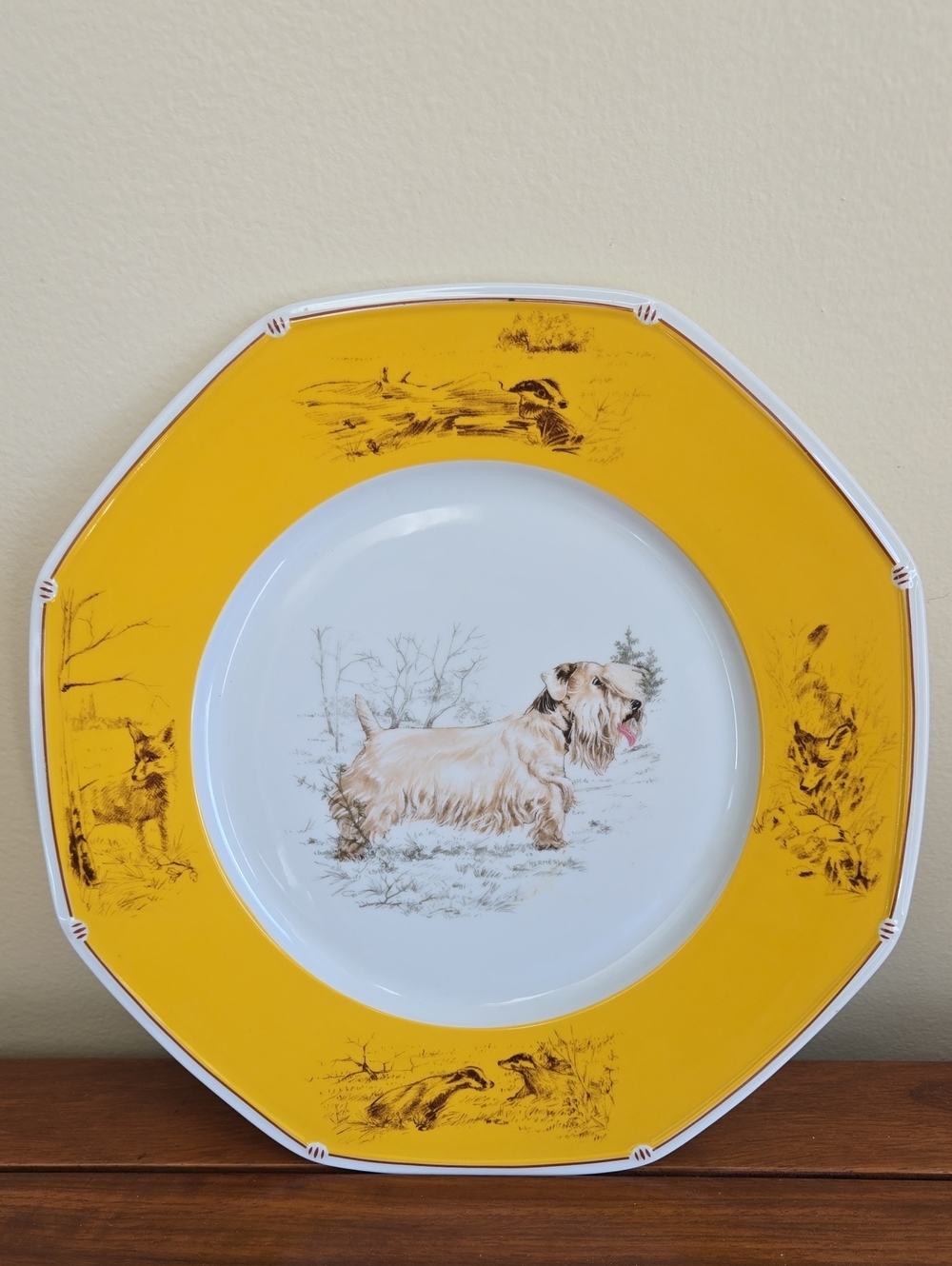 Amazing Hermes Dog Plate Find! ✨️ Sealyham Terrier Dog With Fox & Badger 9 3/4"